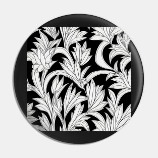 Vintage Floral Cottagecore  Romantic Flower Peony Design Black and White Pin