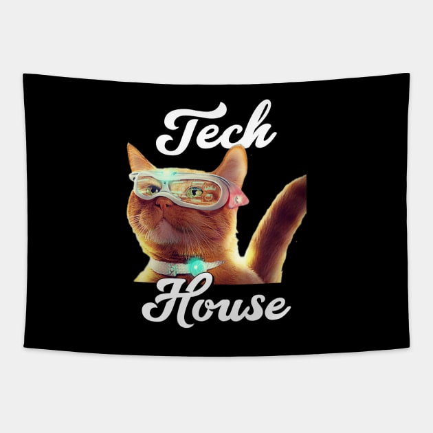 TECH HOUSE  - Future Cat Tapestry by DISCOTHREADZ 