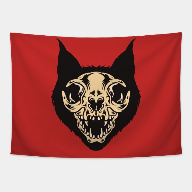 Horror Cat Skull Tapestry by haloakuadit