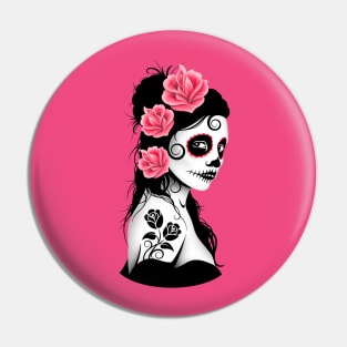 Pink Day of the Dead Sugar Skull Girl Pin