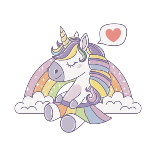 Cute rainbow unicorn with heart T-Shirt