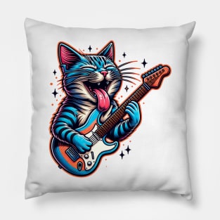 Guitar Cat Rocking Out Pillow