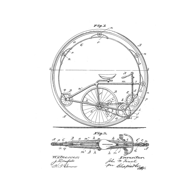 Monocycle Vintage Patent Hand Drawing by TheYoungDesigns