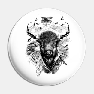 Buffalo Bison Wild Animal Nature Illustration Art Tattoo Pin