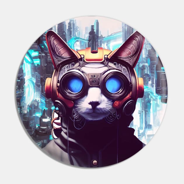 Cool Japanese Techno Cat In Japan Neon City Pin by star trek fanart and more