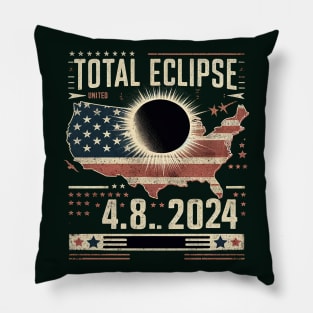 Total Solar Eclipse 2024 Totality Phases US American Flag T-Shirt Pillow