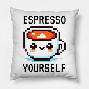 Pixel Coffee Cup Art - Espresso Yourself Design Pillow