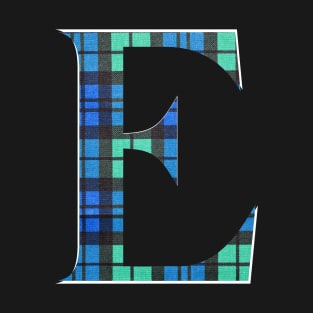 Blue Green Tartan Pattern Monogrammed Letter E T-Shirt