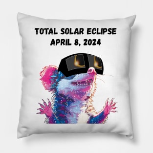 Total Solar Eclipse 2024 Grunge Possum—Black text Pillow