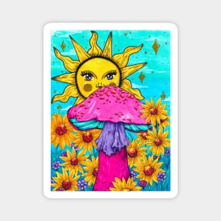 Hippie Sunflowers and Mushroom - Let The Sunshine In Magnet