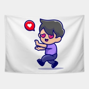 Cute Boy Falling In Love Cartoon Tapestry