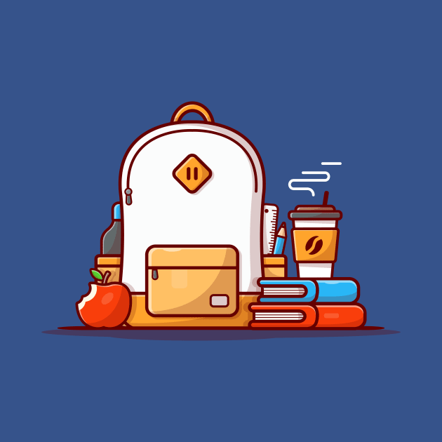 Backpack, Book, Apple And Coffee Cup Cartoon Vector Icon Illustration by Catalyst Labs