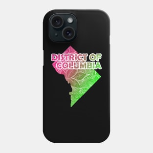 Colorful mandala art map of District of Columbia with text in pink and green Phone Case