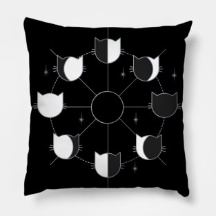 Black Cat Phases of the Moon in Black and White Pillow