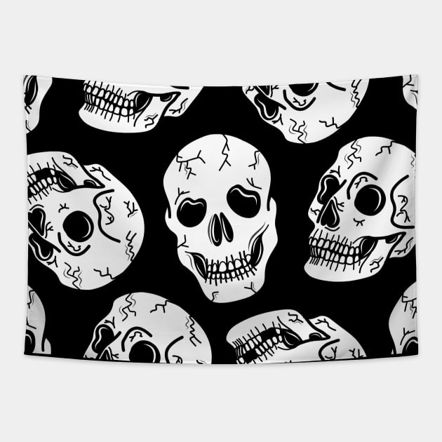 Halloween Spooky Skull Faces Cartoon Doodle Pattern, made by EndlessEmporium Tapestry by EndlessEmporium