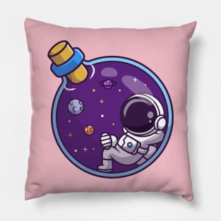 Cute Astronaut Lay In Bottle Space Cartoon Pillow