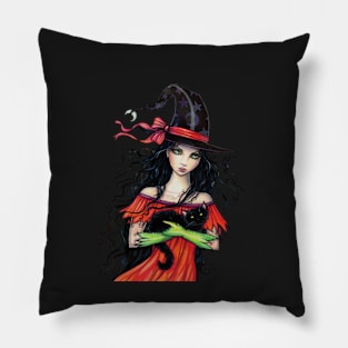 Autumn Mischief Halloween Witch and Black Cat Pillow