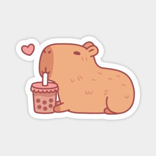 Cute Capybara Chilling With Bubble Tea Magnet