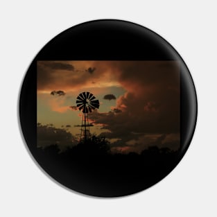 Kansas Stormy night with a Windmill silhouette Pin