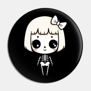 Cute Skeleton Girl in Kawaii Style | Halloween Design for Girls | Kawaii Girl Pin