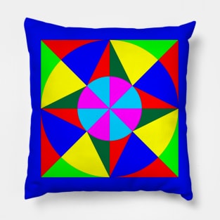 red, green, blue, yellow and pink pattern. Pillow