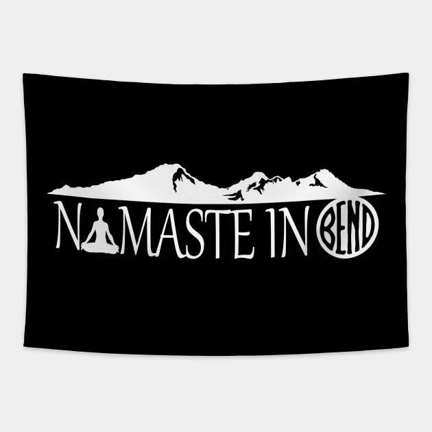 Namaste in Bend (white) Tapestry by TeaandTails