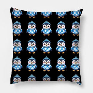 Cute Winter Penguins Pattern in Puffer Jackets Pillow