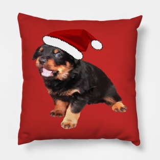 Cute Rottweiler Puppy Wearing Cartoon Santa Hat Pillow