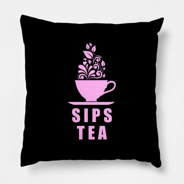 Sips Tea Pink Girly Floral Cup Gossips Queen Popular Meme Pillow by mangobanana