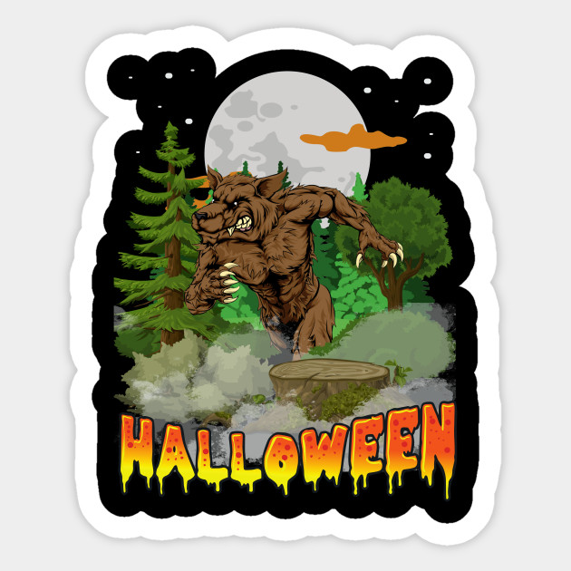 Retro Style Werewolf Halloween Shirt Full Moon Forest Howling Werewolf Howling Halloween Sticker Teepublic