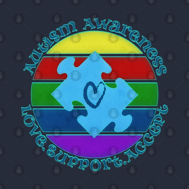Autism Awareness Retro Sunset Puzzle Heart Design by mythikcreationz