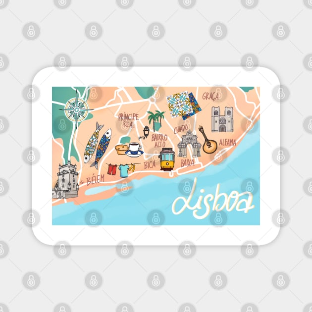 Lisbon map Magnet by Claudia-Brueggen