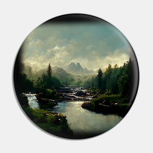 Forest River Landscape Romanticism Artwork, Wilderness Pin