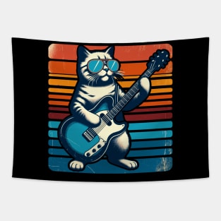 Electric Guitar Cat Rock Music Retro Funny Cat Tapestry