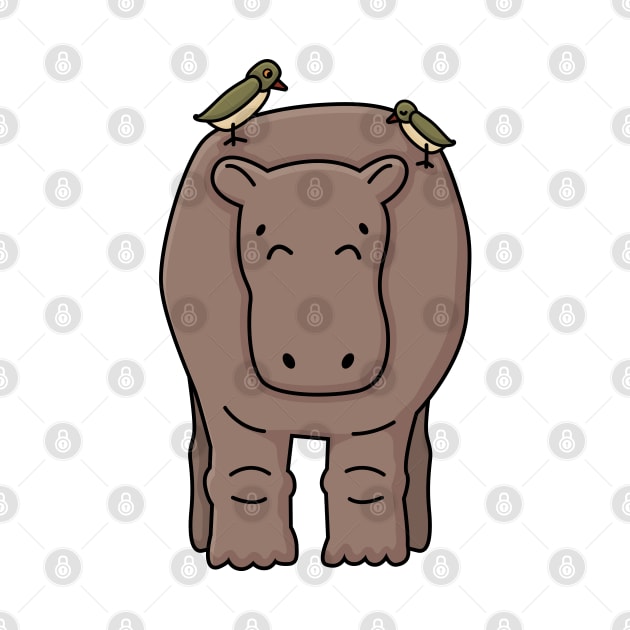 Brown outline cartoon gray kid hippo stands on the ground by essskina