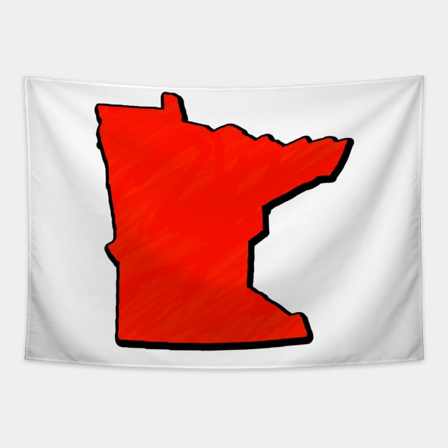 Bright Red Minnesota Outline Tapestry by Mookle