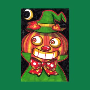 Smiling Pumpkin Man Wearing Green Hat T-Shirt