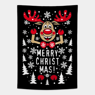 191 Reindeer Deer Rudolph Red Nose Merry Christmas cute Tapestry