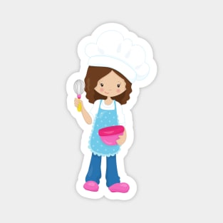 Baking, Baker, Pastry Chef, Cute Girl, Brown Hair Magnet