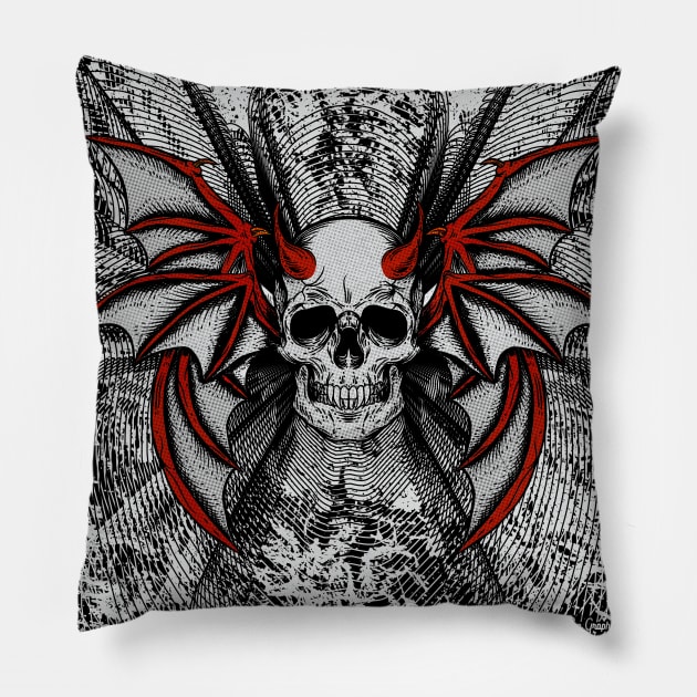 Flying Devils Skull with Bat Wings Pillow by SunGraphicsLab