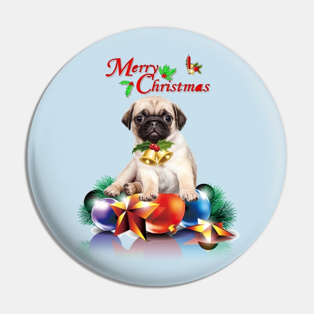 Merry Christmas Pug Pin by cameradog