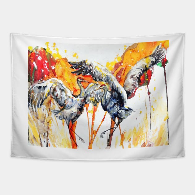 Dance of the Sandhill Cranes Tapestry by 10000birds