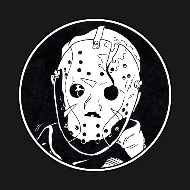 JASON VOORHEES - Friday the 13th (Circle Black and White) by Famous Weirdos