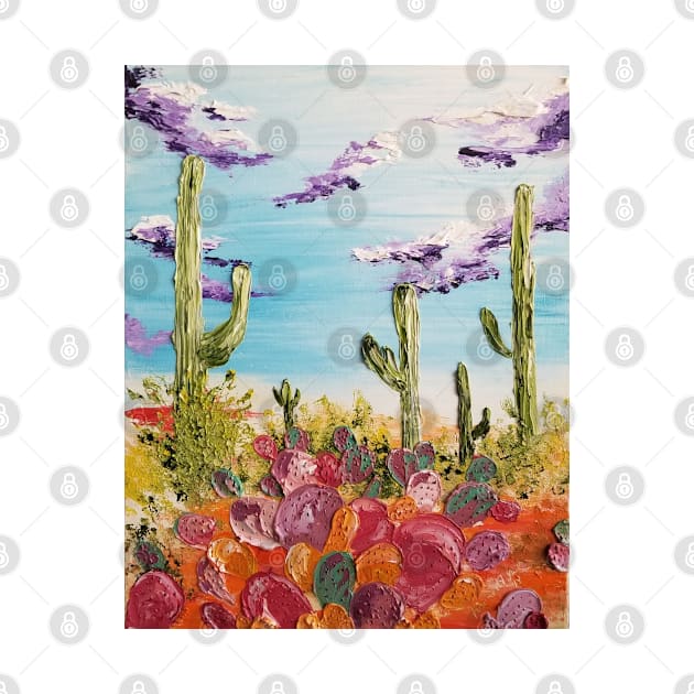 Colorful Desert Landscape, Modern Impressionism Cactus Artwork, Bright Colorful Desert, Desert Scape by roxanegabriel