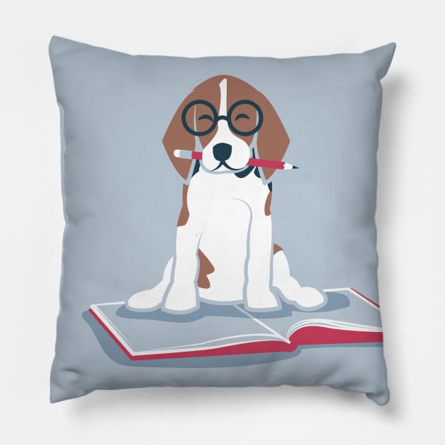 Life is better with books and a friend // spot illustration 01 // blue and red Pillow by SelmaCardoso