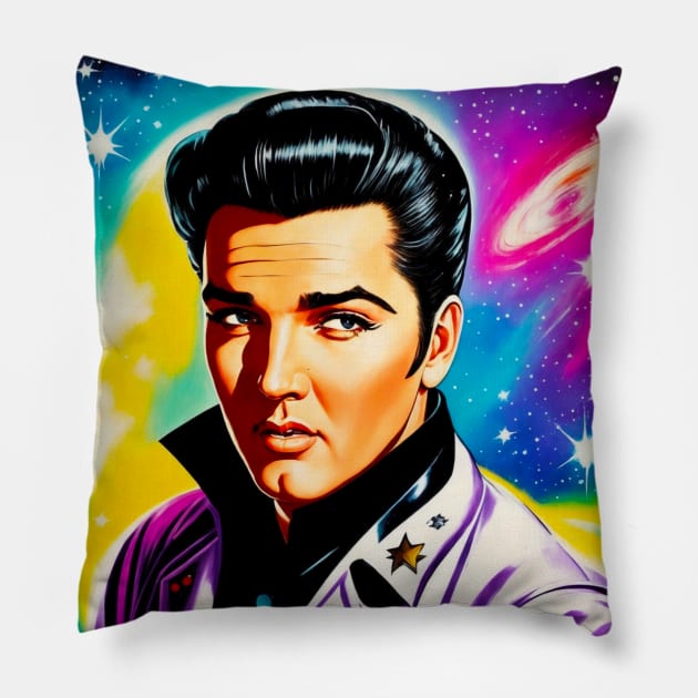 Vintage Retro Elvis in the Galaxy Pillow by RetroSalt