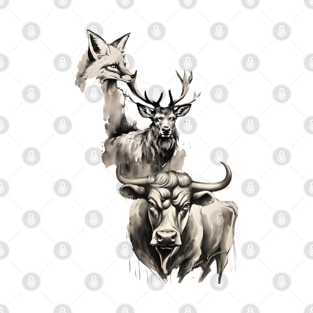 Inkwork Stag Vixen and Bull by Vixen Games