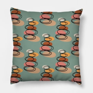 Modern minimalist balancing stones in earth tones illustration on calming green background Pillow