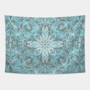 Soft Teal Blue & Grey hand drawn floral pattern Tapestry