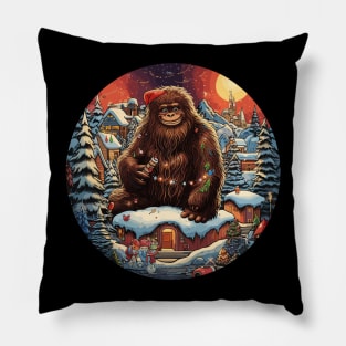 Bigfoot Squatching Through The Snow Sasquatch Christmas Xmas Pillow